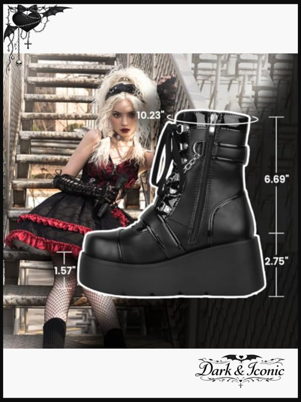 Platform Ankle Boots with Chunky Heel, Round Toe, Lace-Up and Side Zipper - Picture 6 of 7